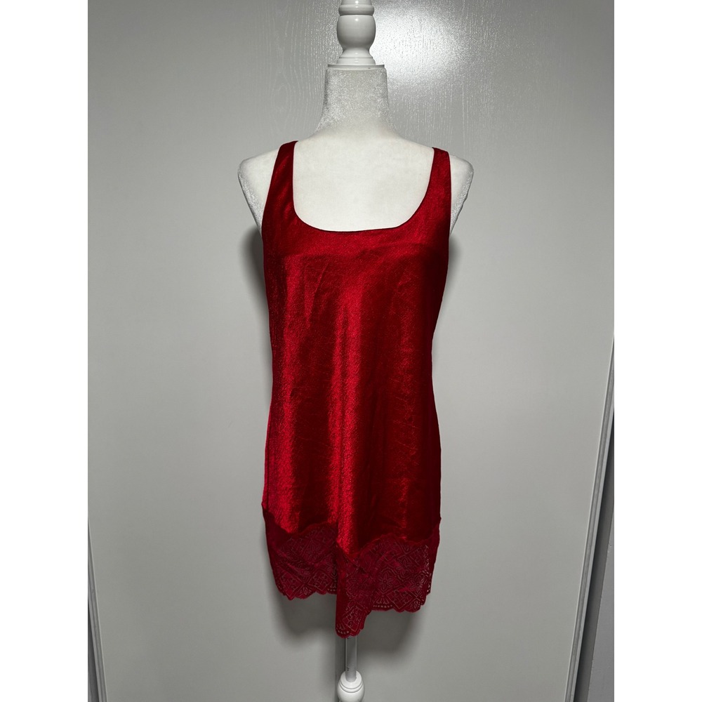Victoria's‎ Secret Gold Label Red Lace Trim Satin Slip Chemise Nightgown Size M